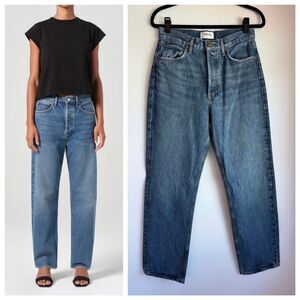 NWOT AGOLDE Women's 90s Mid Rise Straight Jeans in Essence Medium Wash Size 27